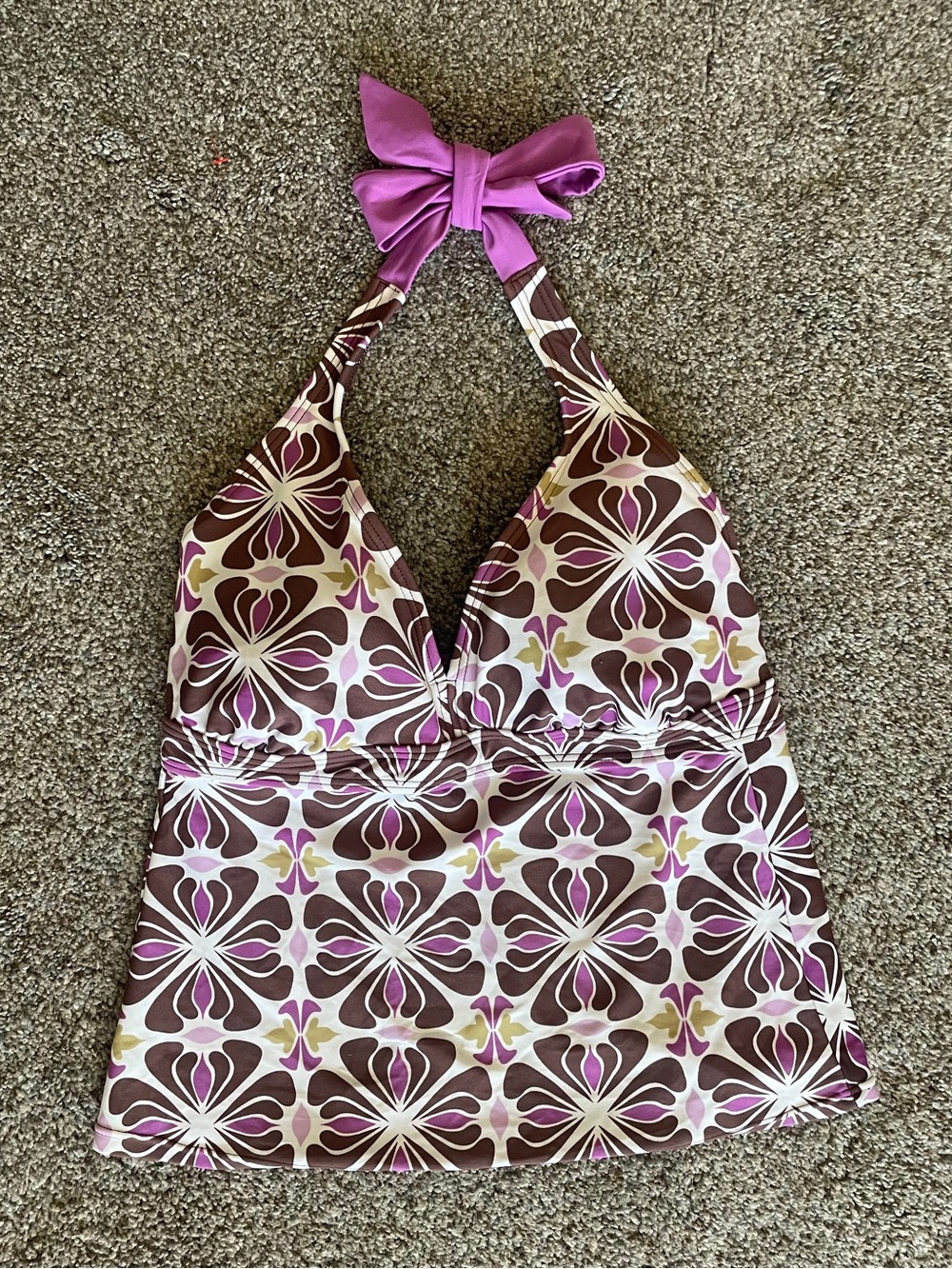 Athleta Purple & Brown Boho Geometric Pattern  Halter Tank One-Piece Swim Top